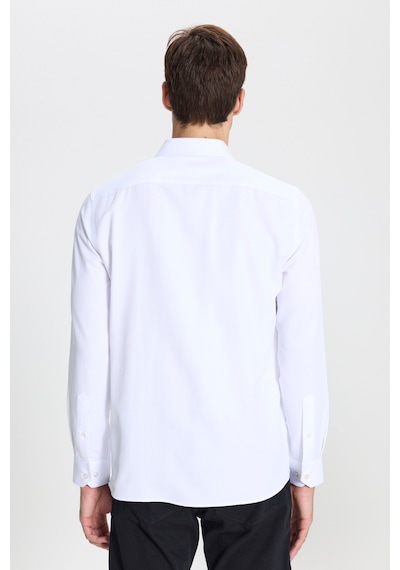 George Henry Pamuklu Oxford Slim Fit Dar Kesim Klasik Yaka Armürlü Gömlek Beyaz