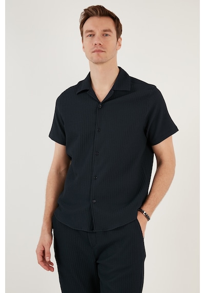 Buratti Apaş Yaka Kısa Kollu Regular Fit Erkek Gömlek Cf24S117842 Lacivert