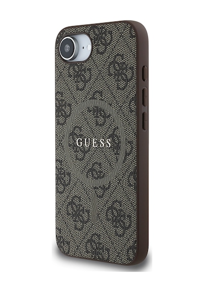 Apple Uyumlu iPhone 16e Kılıf Guess Lisanslı M-safe Pu Halkalı 4g Desenli Yazı Logolu Kapak Kahve