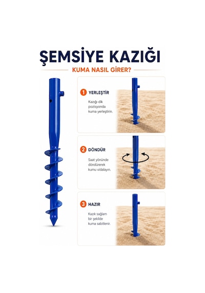 Şemsiye Sabitleme Kazığı Mavi Renk 46 Cm
