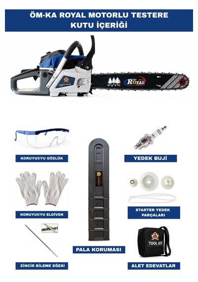 Öm-ka Royal RG5500 55CC Çift Egzozlu Motorlu Testere 51 CM Kama 4.2HP Benzinli Ağaç Kesme Makinesi