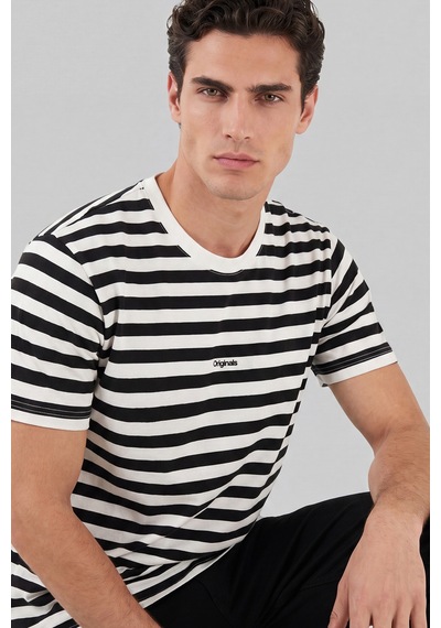 Buratti Çizgili Pamuklu Relaxed Fit Bisiklet Yaka T Shirt Erkek T Shirt 5904078 Siyah