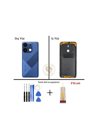 Tecno Spark Go 2021 Lacivert Uyumlu Lensli Arka Kapak + Yapıştırıcı Ve Vida Seti Arka Cam Back Cover Diğer