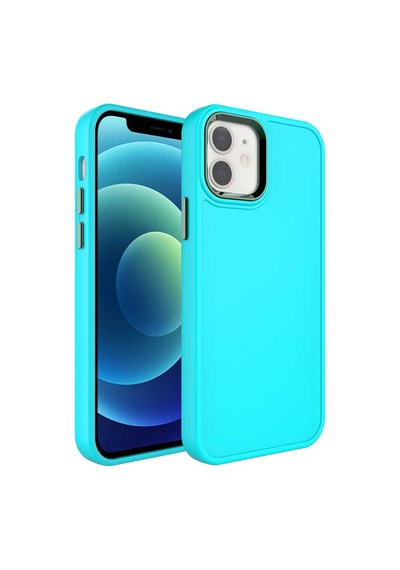 Zore Apple iPhone 12 Uyumlu Metal Çerçeve Ve Buton Tasarımlı Sert Omsy Botox Kılıf-turkuaz
