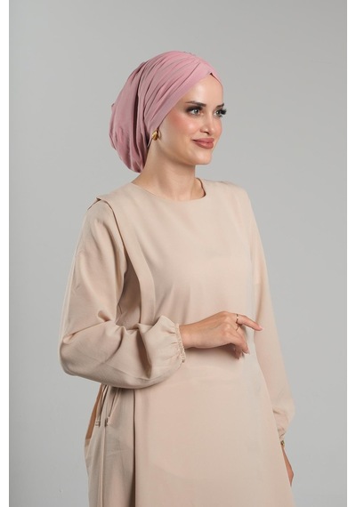 Hürrem Bone Pudra Pratik Hazır Geçmeli Tesettür Bone Sandy Büzgülü Salaş 2119 06 Pudra