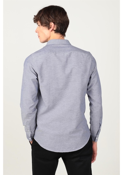 Tudors Slim Fit Dar Kesim Oxford Spor Erkek Gömlek-13419 Mavi