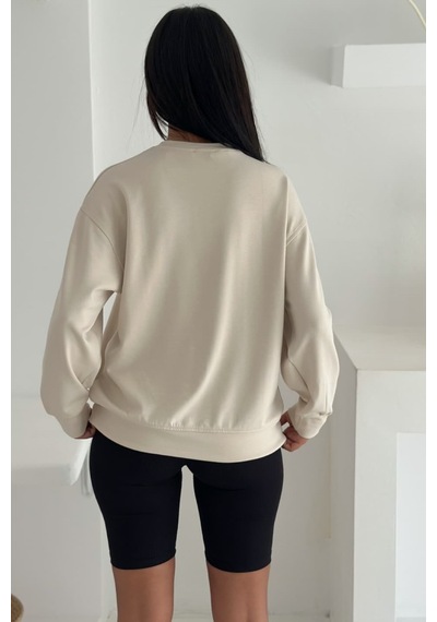 Femelle Bej Modal Kumaş Basic Sweatshirt
