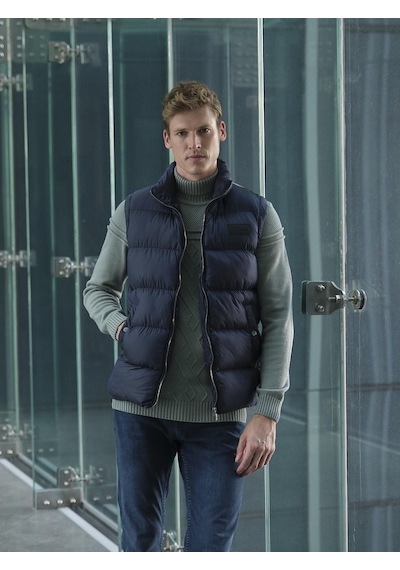 Erkek Lacivert Termo Dolumlu Two Tone Rüzgar Ve Su Itici Slim Fit Mont Ncs Jeans 4990-Lacivert