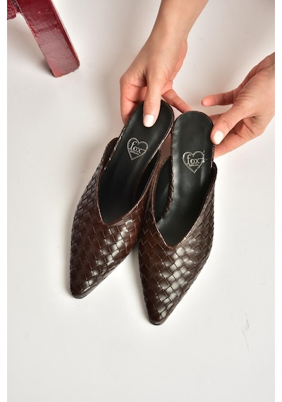 Fox Shoes Y654660709 Kahverengi İnce Topuklu Önü Kapalı Kadın Terlik