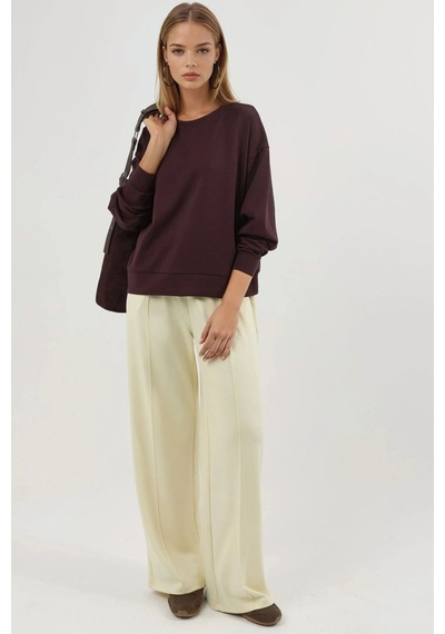 Hiccup Busem Rahat Kesim Bisiklet Yaka Modal Sweatshirt Bordo Kırmızı