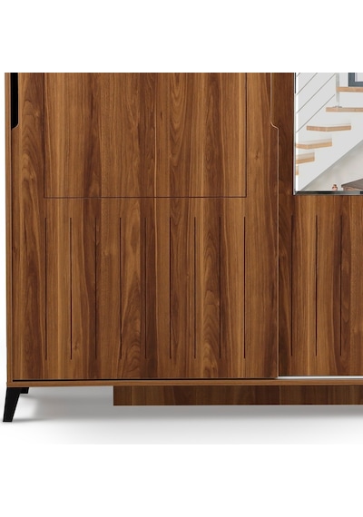 Pasifichome Huga Sürgülü Gardırop Ceviz 140Cm / 2 Kapaklı Çekmeceli Dolap