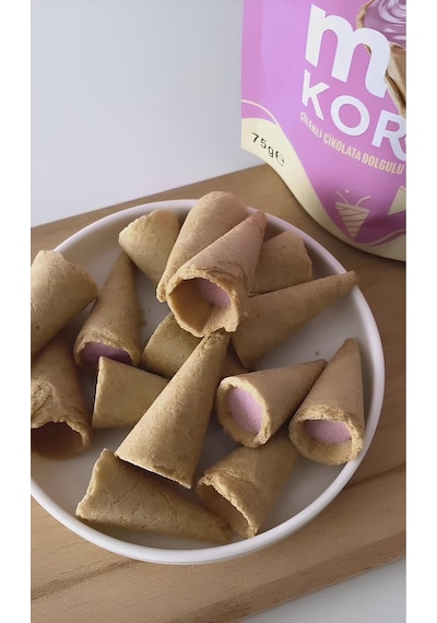 Çilekli Çikolata Dolgulu Mini Kornet 75gr X 4 Adet