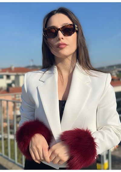 Mollycrush Kadın Bordo Kürk Kol Manşeti Kışlık Trend Aksesuar Bordo