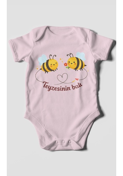 Morivokids Teyzesinin Balı Kısa Kollu Bebek Body %100 Pamuk Bebe Pembe