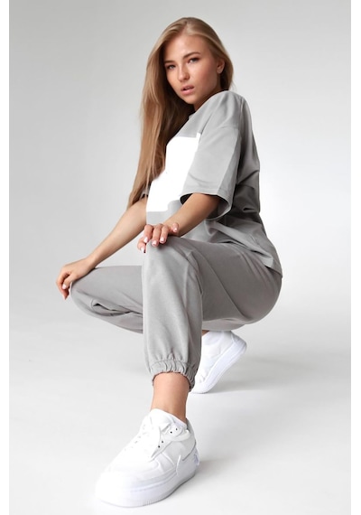 Madmext Mad Girls Boyalı Gri Nakışlı Tişört Mg1421-boyalı Gri