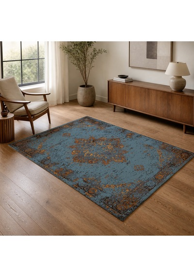 Kartela Halı Melo Halı Jüt Taban Dokuma Halı Mavi - 60 X 90 Cm