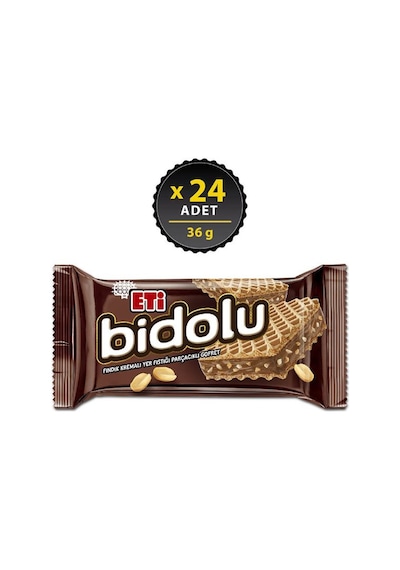 Eti Bidolu Fındık Kremalı Yer Fıstığı Parçacıklı Gofret 24 x 36 G