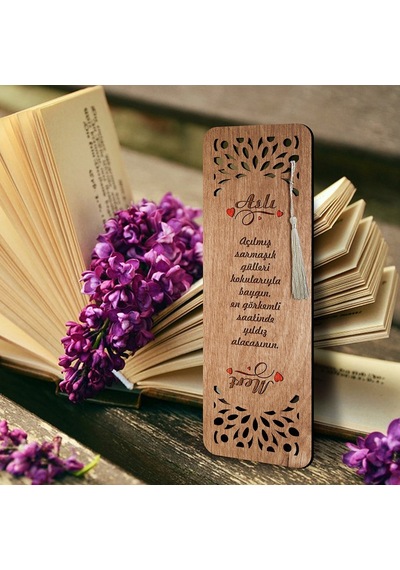 Kişiye Özel Şiirli Ahşap Kitap Ayracı - Model 6
