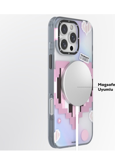 Apple Uyumlu iPhone 15 Pro Max Kılıf Magsafe Şarj Özellikli Youngkit Love Serisi Kapak Pembe Pembe