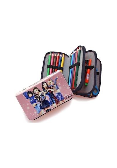 Kalem Kutusu Black Pink Blink Organizer Kalemkutu Vegan Deri Üç Bölmeli Kalemlik - Siyah Siyah