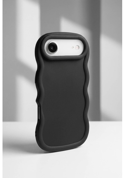 Apple iPhone 17 Air Uyumlu Dalgalı Tasarım Kamera Korumalı Mat Silikon Telefon Kılıfı-54148 Siyah