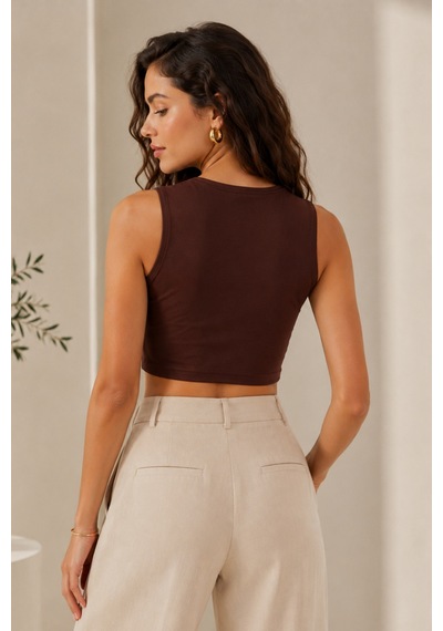 Loule Kadın 4'lü Bisiklet Yaka Kolsuz Crop Top Çok Renkli %92 Pamuk