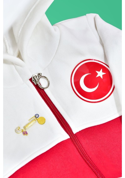 Papatya Silver 925 Ayar Gümüş Pembe Ayaklı Isimli Bebek İğnesi + Türkiye Armalı Kapişonlu Bebek Eşofmanı Altın