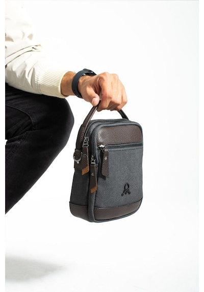 Baginn Erkek Omuz Çantası Elde Tutma 23 14 Cm Çapraz Askılı Postacı Çantası Mega Çanta Kanvas Kumaş Siyah