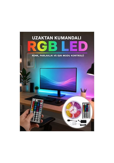 Uzaktan Kumandalı Rgb Şerit Led 5 Metre 12v 5050 Smd Çok Renkli Dekoratif Işık Seti Tek Renk