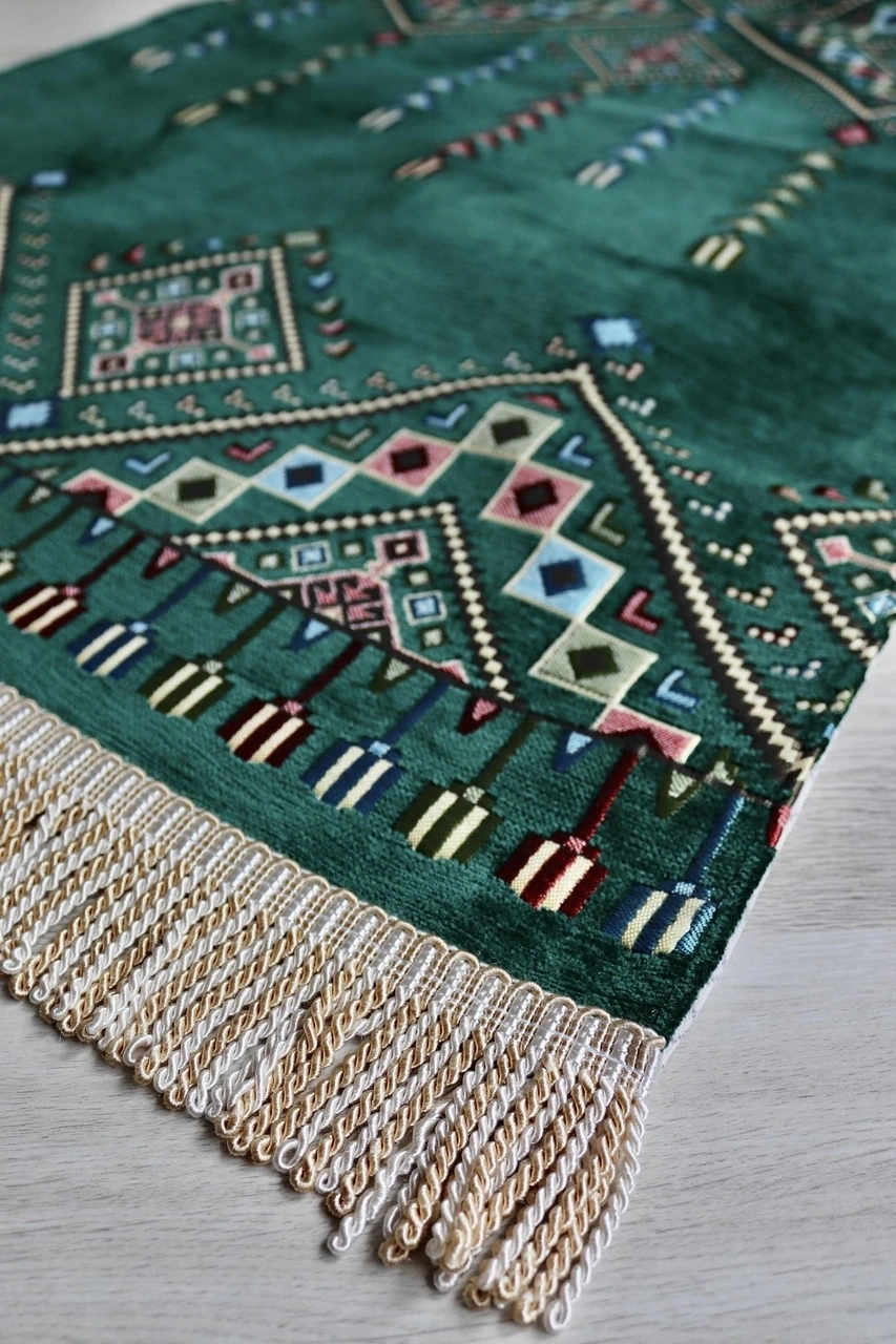 Kilim Desenli Astarlı Lüks Seccade S1020 Yeşil Yeşil