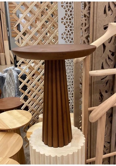 Wood Ahşap Fitilli Mantar Yan Sehpa Tekli 50cm Ceviz