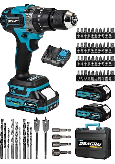 Dragro DRG-21V Çift Akülü M Vidalama Çelik Mandren Kömürsüz Motor Darbeli Şarjlı Matkap