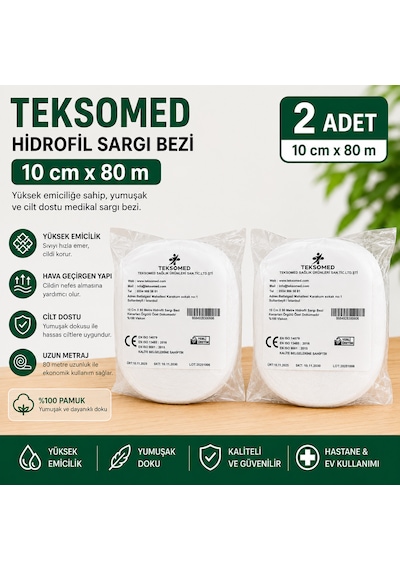 Teksomed 10cm 80m Hidrofil Sargı Bezi 2 Adet