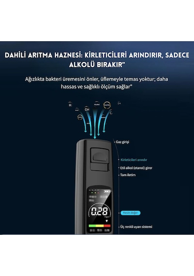 Techtic Yüksek Hassasiyetli Alkol Test Cihazı Profesyonel Temassız Alkolmetre Şarjlı Promil Ölçer