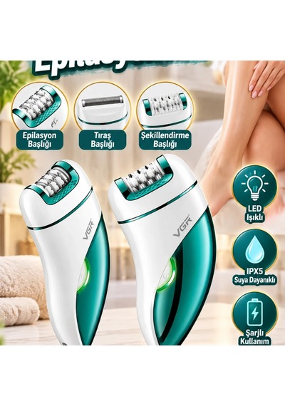 Vgr 3'ü 1 Arada Epilatör Tıraş Ve Şekillendirme Başlıklı, Led Işıklı, Ipx5