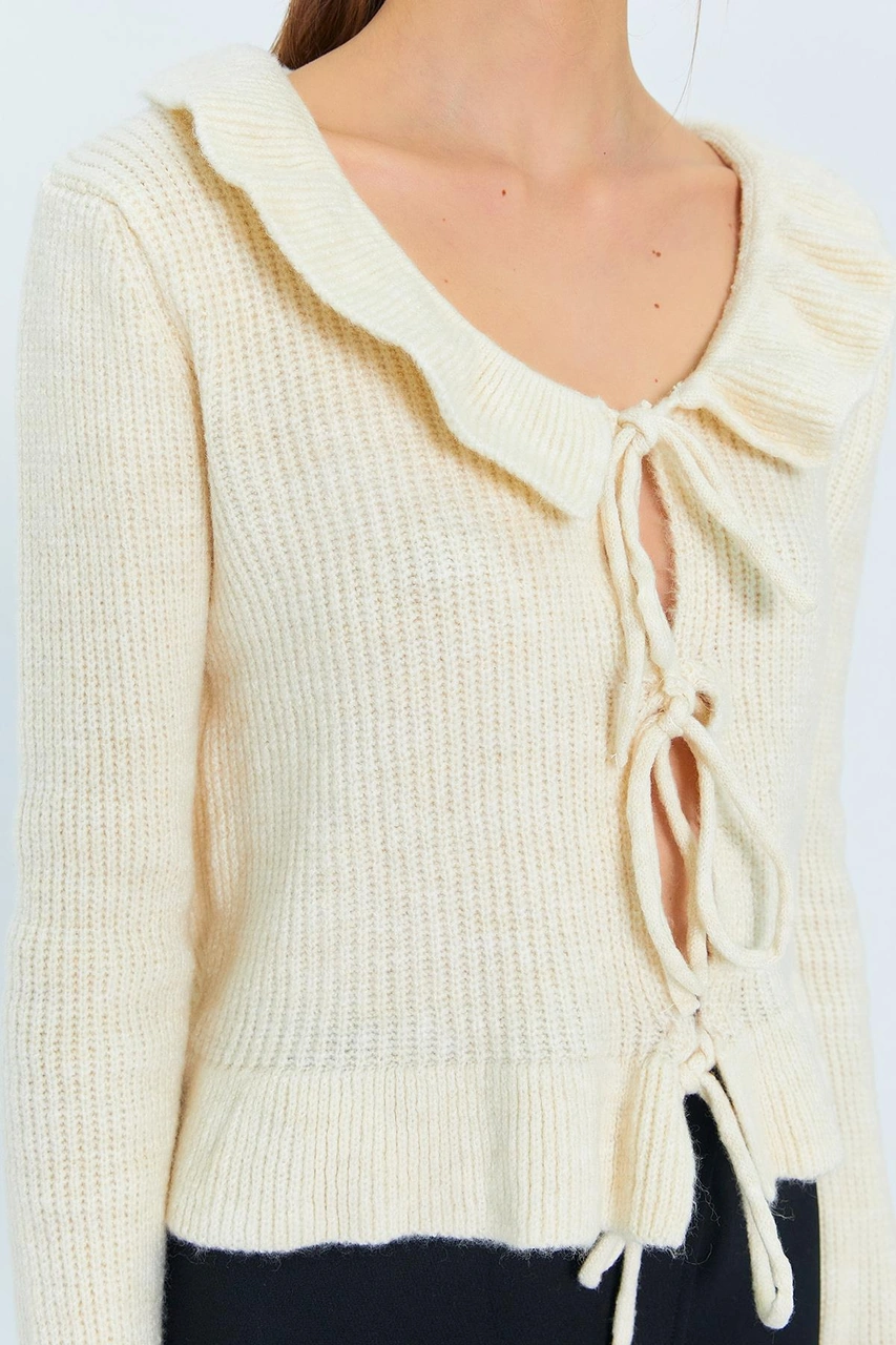 Mixray 6899 Kadın Önden Bağcıklı Hırka Naturel Naturel