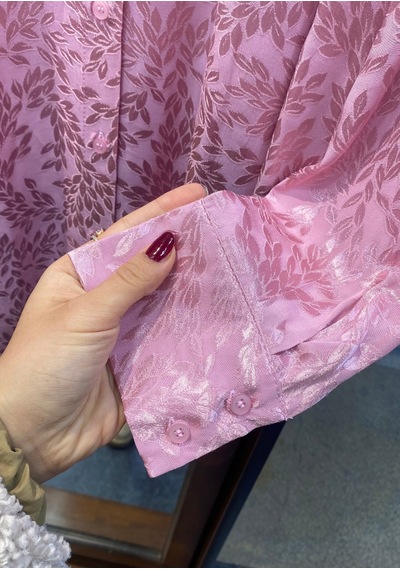 Pera Moda İç Göstermeyen Jakarlı Oversize Uzun Şık Kadın Gömlek Pembe