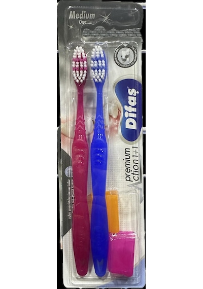 Difaş Premium Action Kapaklı Diş Fırçası Medium 1+1