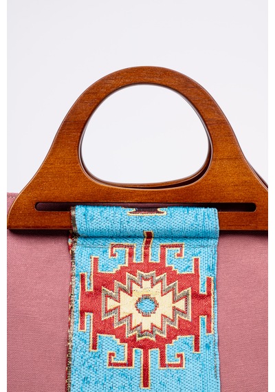 Fabric Craft Bag El Çantası Pembe Duck Kumaş Ahşap Saplı Lila - Pembe