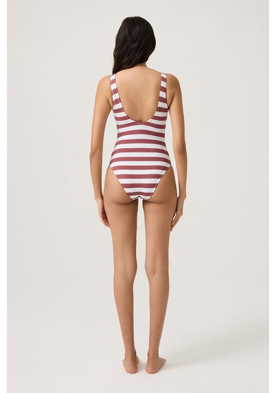 Los Ojos Bordo-beyaz Çizgili U Yaka Spor Mayo Sporty One Piece Bordo-beyaz Bordo-beyaz