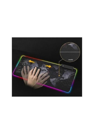 80x30 Cm Dünya Desenli Rgb Led Işıklı Gaming Mouse Pad, Kaymaz Taban