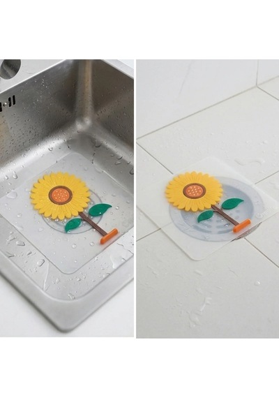 Ayçiçeği Tasarımlı Gider Koku Önleyici Silikon Lavabo Gider Matı Sarı