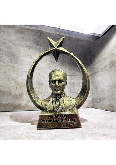 Atatürk Ayyıldız Biblo Heykel Sarı Eskitme