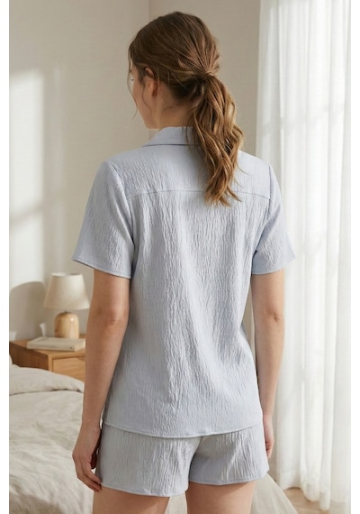 Soft Touch Gri Ayı Desenli Şortlu Dokuma Pijama Seti