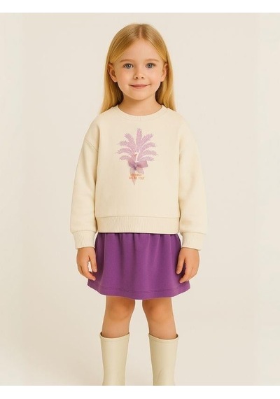 Zekids Kız Bebek Tavus Kuşu Desenli Sweatshirt-16139 Krem