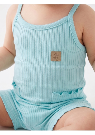 HelloBaby Pamuklu İp Askılı Cep Detaylı Kız Bebek Tulum Mavi