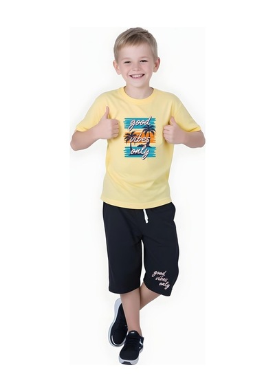Fyk Kids Erkek Çocuk Yazlık Good Vibes Only Baskılı Alt-üst Takım Sarı