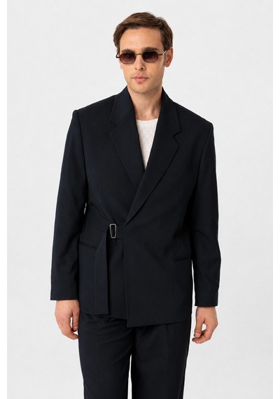 Antioch Kuşaklı Relax Fit Erkek Blazer Ceket Koyu Lacivert