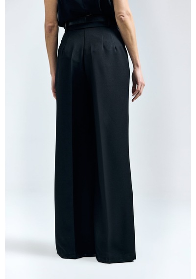 Sateen Kemer Detaylı Pantolon - Siyah-137345