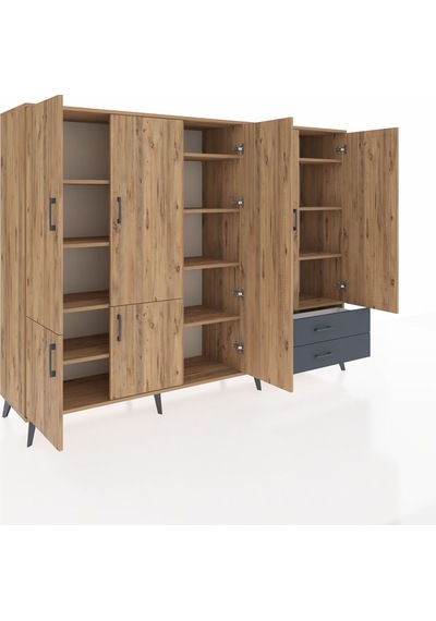 Hyperion Dolap 12 Raflı 2 Çekmeceli 7 Kapaklı 220x44x163 Çam-çam/ Çam-çam/antrasit Hyperion Dolap 12 Raflı 2 Çekmeceli 7 Kapaklı 220x44x163 Çam-çam/ Çam-çam/antrasit